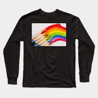 Watercolored rainbow swirl and brushes Long Sleeve T-Shirt